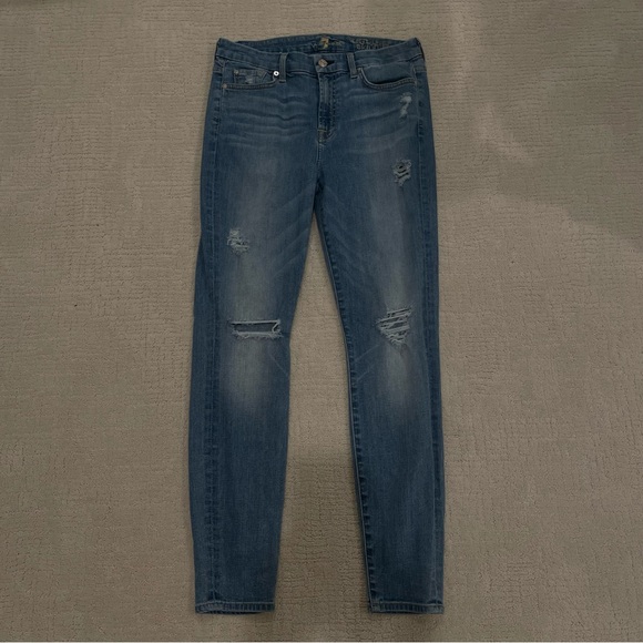 7 For All Mankind Denim - 7 for all mankind the high waist ankle skinny light wash denim jeans - size 29